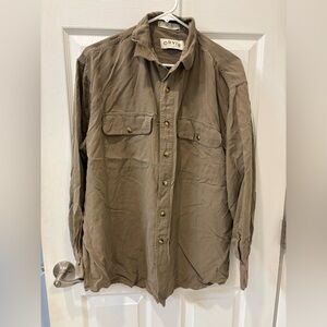 Orvis Men's Olive Green 100% Silk Long Sleeve Button up